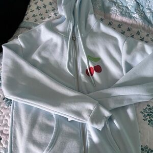 Light Blue Hoodie with Cherry Embroidery